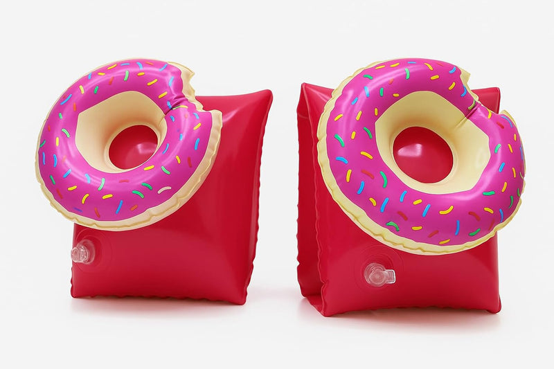 FLOBO Kids Arm Bands 25x15CM Inflatable Floaties for Ages 3-6 Cute Swim Armbands in 9 Fun Designs (Unicorn, Dinosaur, Bear, Donut & More) Safe, Easy to Use, Pool & Beach Ready - Donuts