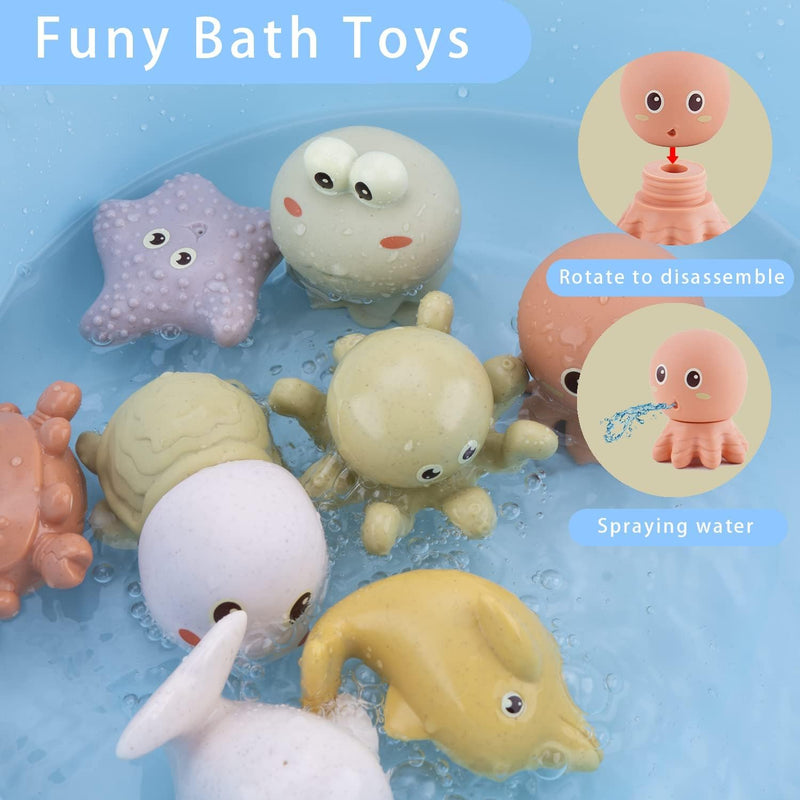 NALACAL Mold Free Bath Toys for Infants 6-12 Months - 10PCS Bath Squirt Toys Silicone Ocean Animals Bathtub Float Toy for Water Play Kids Preschool Education Toy Learning Skills for Bathroom