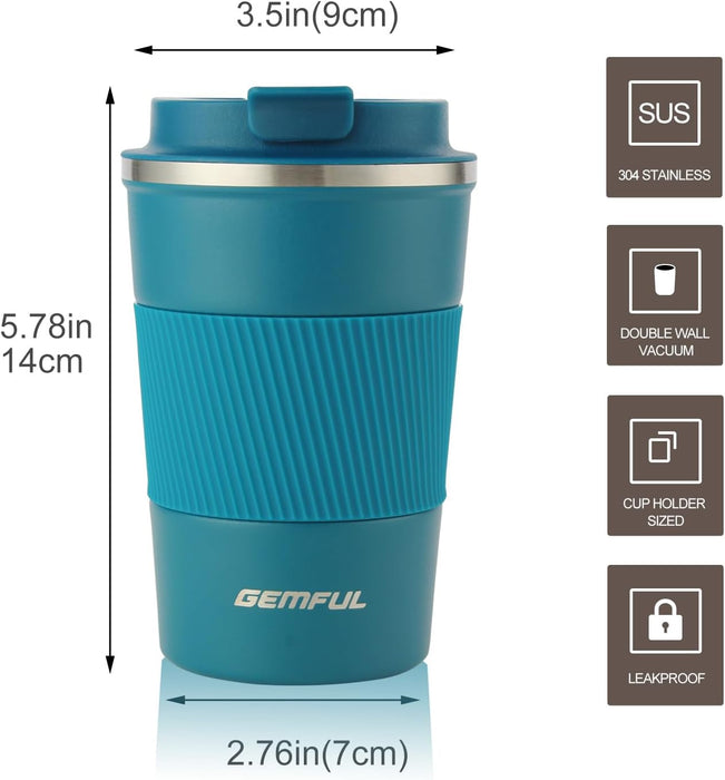 GEMFUL Travel Coffee Mug Stainless Steel Vacuum Ice and Hot Drinks Insulated Tumbler for Home Office Outdoor Works, 380ml, Pink