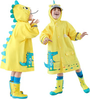 Kids RainCoat, Reusable Children's raincoats, 3D Cartoon Kids Rain Jacket with Storage Backpack, Portable Durable Windbreaker for Outdoor Climbing Cycling Hiking Camping - Yellow