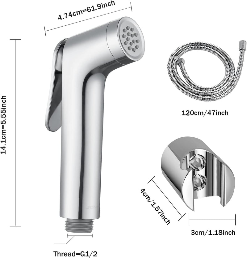 You Bella Shattaf Set, Bidet Sprayer for Toilet with 47inch Stainless Steel Bidet Hose, Wall Mounted Handheld Bathroom Spray for Personal Hygiene, Chrome