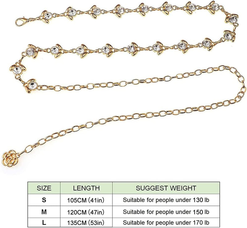 Chain Belt for Women Rhinestone Crystal Waist Belts Metal Waist Chain Metal Belt Women Girls Adjustable Body Link Belts Fashion Belly Jewelry for Jeans Dresses (Gold)