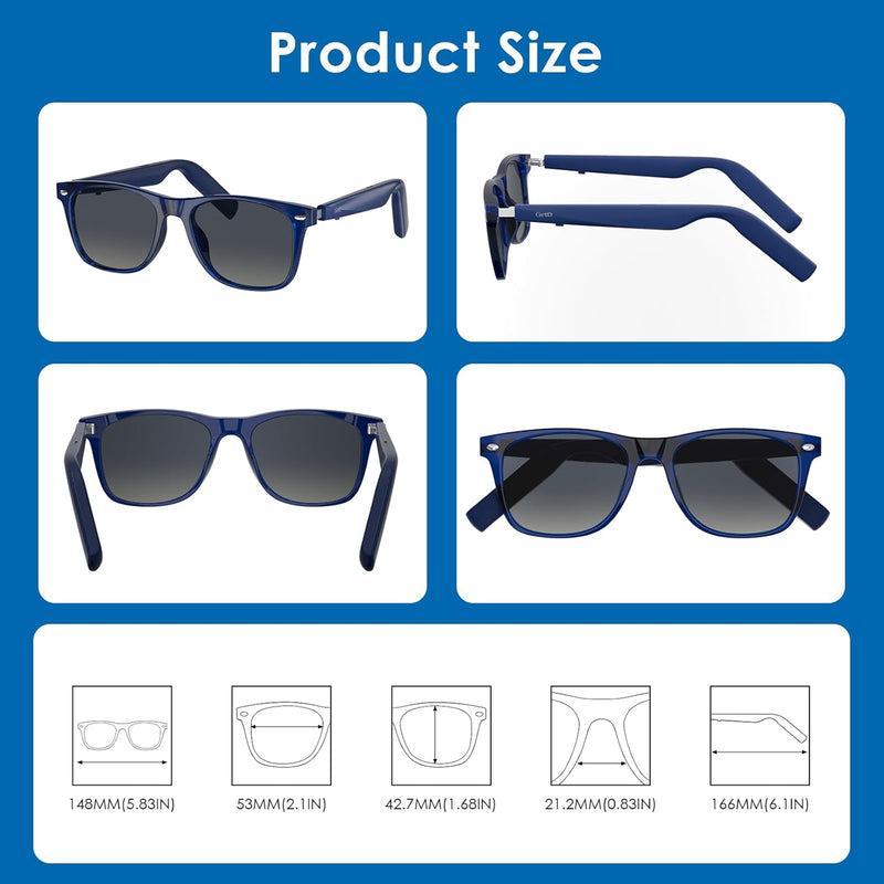 GetD AI Glasses, AI Assistant Powered by ChatGPT, Smart Glasses, Polarised Sunglasses, Bluetooth Smart Sunglasses for Men and Women, 2-in-1 Headphones and Glasses