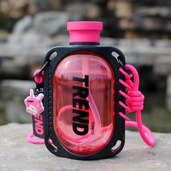 GUYANA Water Bottle - 27oz Kids Water Bottle with Straw, Leakproof Platic Sports Water Bottle for School Travel Camping Hiking Gym and Office, BPA Free (Black)