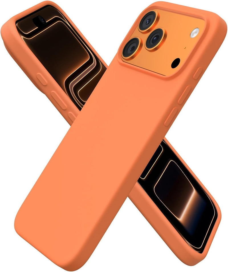 ORNARTO Compatible with iPhone 17 Pro Max Case 6.9", Slim Liquid Silicone 3 Layers Soft Gel Rubber Shockproof Protective Cover with Anti-Scratch Microfiber Lining-Chalk Pink - Dusty Orange