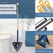 Triangle Mop - 360 Rotating Microfiber Triangle Head - Blue - For Floor, Wall, Ceiling, Window - Metal Handle
