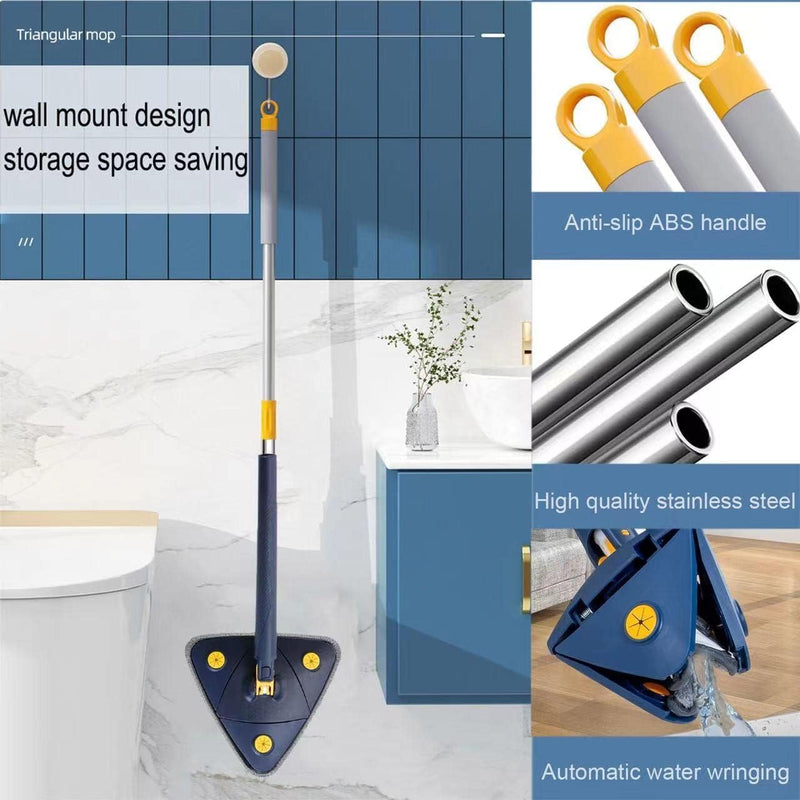 Triangle Mop - 360 Rotating Microfiber Triangle Head - Blue - For Floor, Wall, Ceiling, Window - Metal Handle