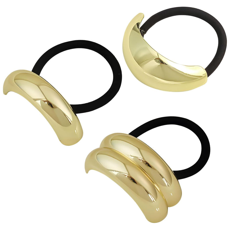COOLive 3Pcs Metal Hair Ties,Metal Geometric Elastic Hair Ties,Ponytail Hair Cuff,Gold Hair Ties,Gold Hair Cuff Wrap for Thick Hair Gold Ponytail Cuff Elastic Hair Ties for Women Hair Accessories