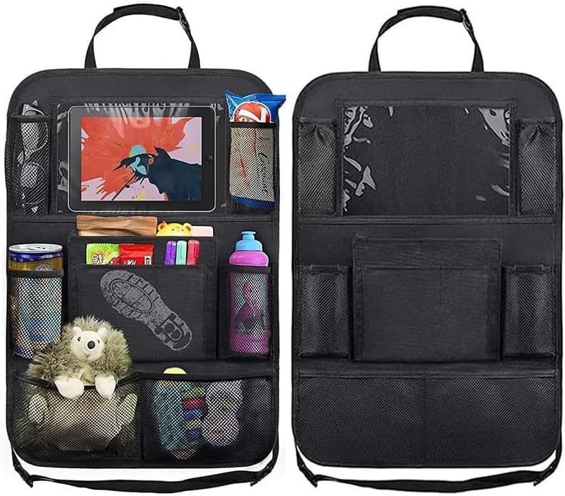 Joyzzz Car Seat Organiser, 2 PCS Black Backseat Organizer with Multiple Pockets, Durable Seat Protector for Kids and Toddlers, Travel Accessories for Family Road Trips