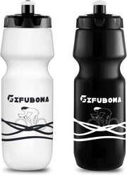 Bike Water Bottles 24oz Bicycle Mtb Road Mountain Bottle Squeeze 750ml Bpa Free for Cycling Sport 2 Pack - Black+White