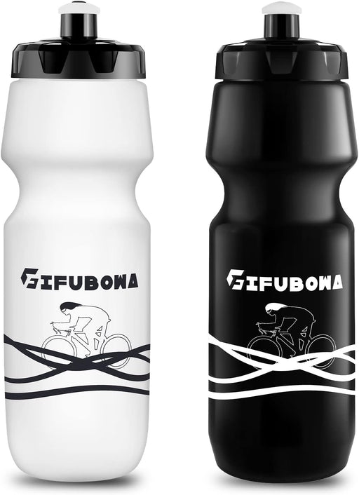 Bike Water Bottles 24oz Bicycle Mtb Road Mountain Bottle Squeeze 750ml Bpa Free for Cycling Sport 2 Pack - Black+White