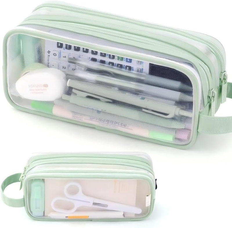Large Capacity Pencil Case, Kawaii Cute Aesthetic Pencil Pouch Handheld Pen Bag, Canvas Cosmetic Portable Gift for Office School Teen Girl Boy Men Women Adult (Green) - Green2 Green2