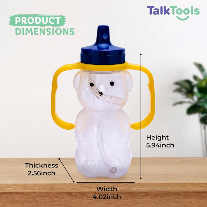 Talktools Honey Bear Drinking Cup with 2 Flexible Straws - Includes Instructions - Spill-proof Lid