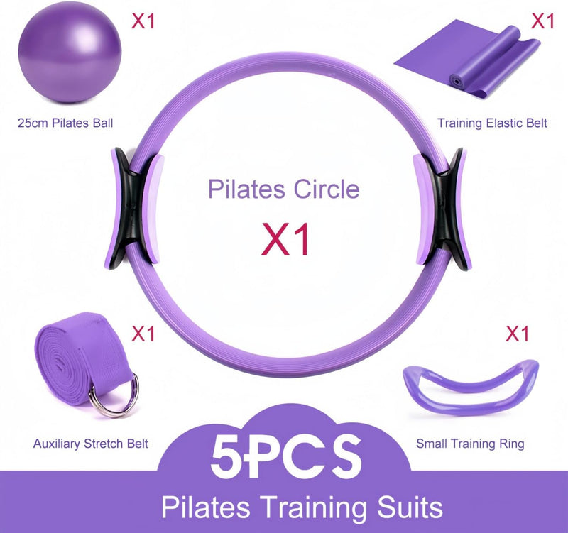 5-Piece Yoga Fitness Set with Resistance Belt, Tension Belt, 25cm Exercise Ball, Yoga Ring, Pilates Equipment for Toning Yoga Gym Fitness, Yoga Fitness Set Pilates Equipment