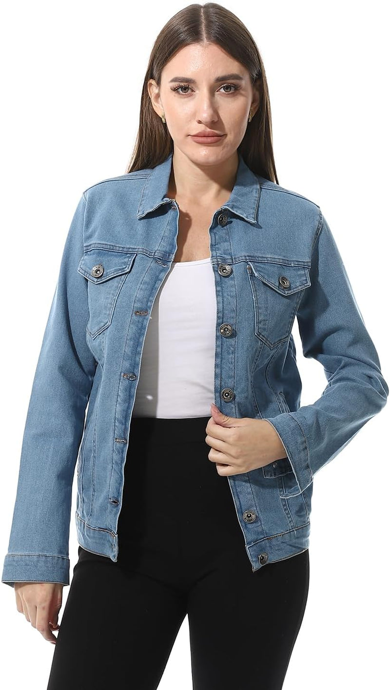 Womens Turn Down Collar DANIM Jacket - Light Blue