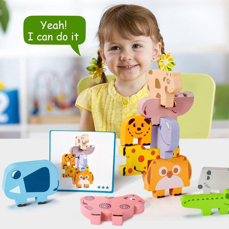 Montessori Toys for 2 3 4 Year Old, 10pcs Wooden Animal Blocks Sorting & Stacking Toys for 2-4 Year Old Toddlers Girl Boy Gifts, Kids Preschool Educational Toys Fine Motor Skills Learning Games