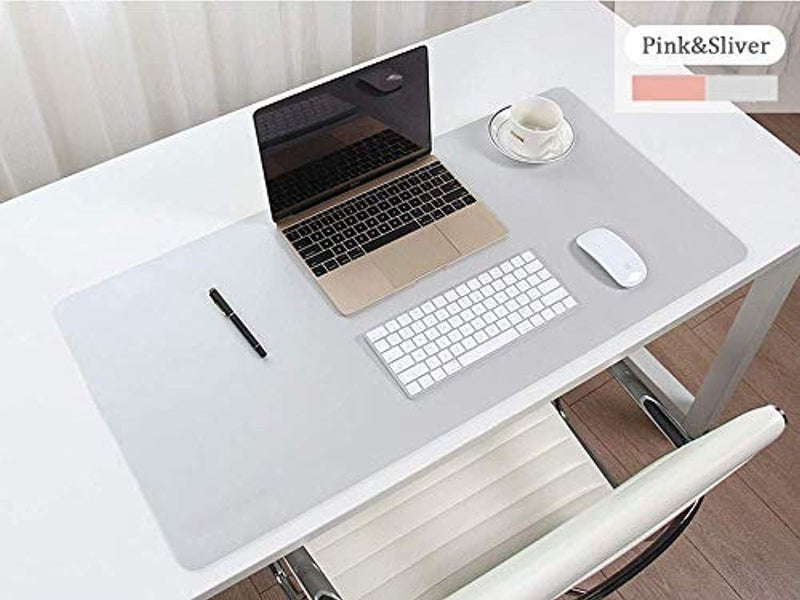 Bonshine Large Desk Pad, Non-Slip Pu Leather Desk Mouse Pad Waterproof Desk Pad Protector, Dual-Side Use Desk Writing Mat For Office Home, 80Cm X 40Cm (Pink&Silver)