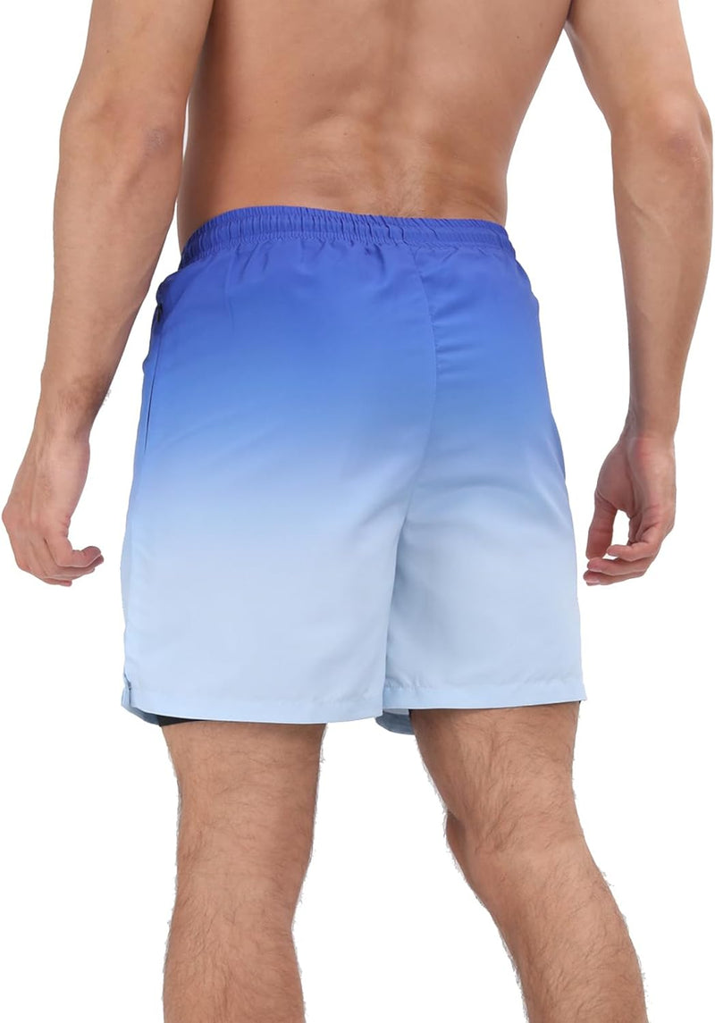 Mens Swim Trunks with Compression Liner 2 in 1 Quick Dry Beach Swimming Trunks Swim Shorts with Zipper Pockets