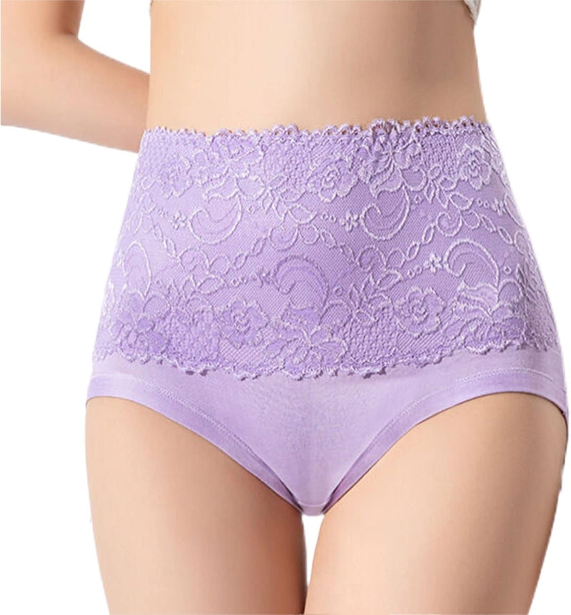Dress Cici High Waisted Cotton Underwear, Lace Cotton Underwear for Women, 4-Pack (4 Pieces)