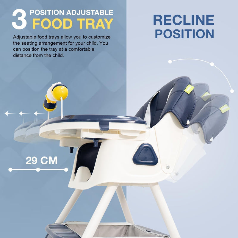 Baybee Baby High Chair for Kids with Adjustable Height and Footrest, Toddler Walker Feeding Booster Chair Seat for Baby with Tray, Wheel, Safety Belt and Cushion For Babies 6 Month to 4 Year (Green)