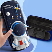 Pencil Case for Kids Boys, Astronaut Large Capacity Waterproof Pencil Box with Compartments, Cute Pen Pouch for Kindergarten and School (Black)