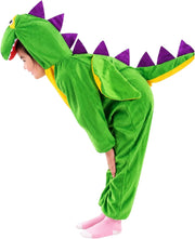 Doodle Kiddo Dinosaur Costume for Kids 3-8 Years, Green Hooded Dino Jumpsuit for Boys & Girls, Animal Costume, Halloween Fancy Dress Outfit, Dinosaur Party, Cosplay & Role Play