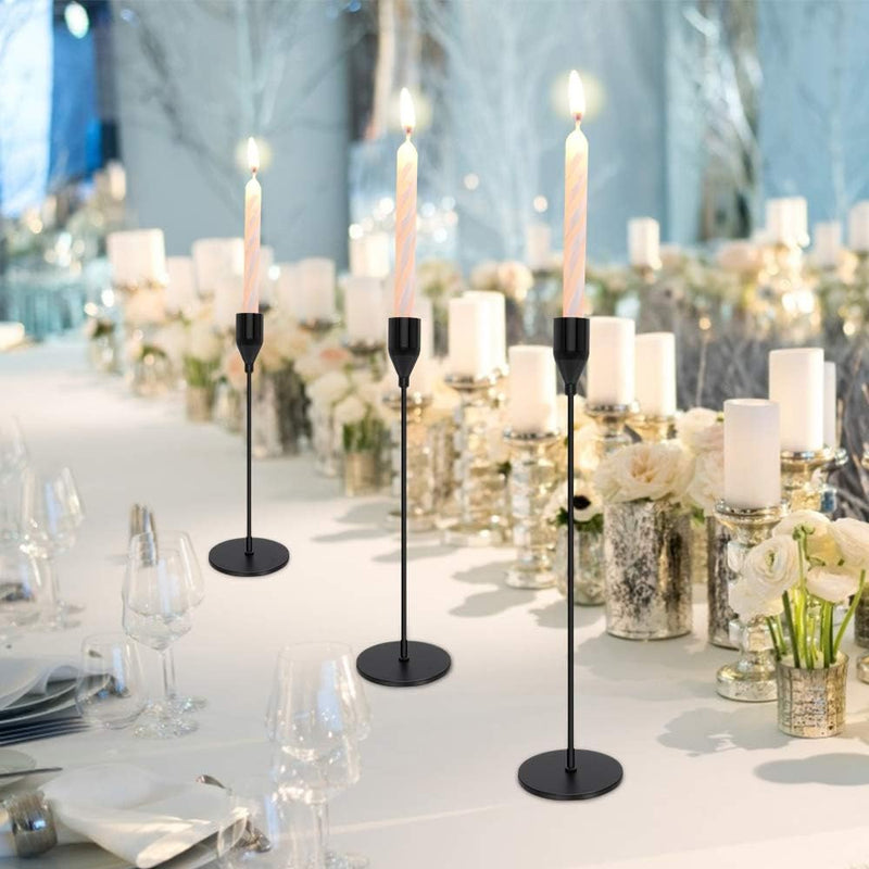 Tidelence Black Candle Holders Set of 3 for Taper Candles Decorative Candlestick Holders for Wedding, Dinning, Party Fits 3/4 inch Thick Candle&Led Candles (Black Brass Metal Candelabra)