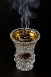 Crystal Glass Bakhoor Burner Oud burner Incense Bakhoor Charcoal Burner مبخرة عود,مبخرة بخور Frankincense Burner Madkhan Mabkhara Bakhoor Gold Incense Burner (Clear)