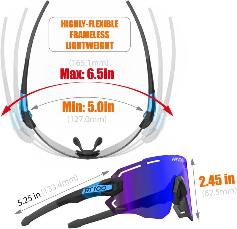 RT100 RIDE YOUR WAY Professional wrap around Frameless Cycling Sunglasses for Men and Women