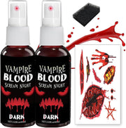 Halloween Fake Blood Makeup Kit, Fake Blood Set Included 2Pcs Fake Blood Spray Fake Blood Gel Makeup Scars Wax Spatula Black Stipple Sponge,Washable Safe for Mouth,Nosebleed, Cosplay (blood-3pcs) - blood-4pcs