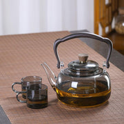 1L Borosilicate Glass Teapot Stovetop safe Loose Leaf and Blooming Tea Maker, Christmas GiftGlass Tea Kettle with Wooden Handle,Large Size for Women and Adult (clear) - black(teapot+6cup)