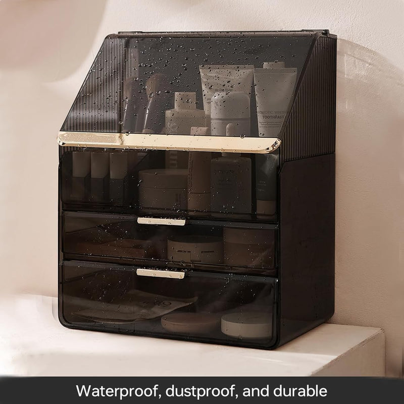 Kousee Makeup Storage Organizer, Large Skincare Organizers Cosmetic Display Case with Lid,Lipstick Organizer and Transparent Cover, Makeup Box for Bedroom Vanity Desk Countertop Bathroom -White