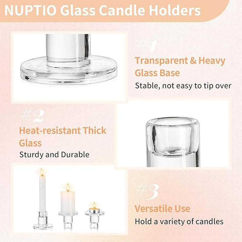 KUKUMAJI 6pcs Clear Glass Candlestick Holders,Taper Candle Holders, Clear Candle Holders for Formal Events Wedding Festival Party Church Festival Decoratio (clear)