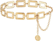 Women Waist Chain Belt - Adjustable Gold Metal Chunky Boho Hip Belt for Dresses, Jeans, Skirts, Saree, Party & Beach Outfits