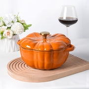 Stockpot with Lid, Enameled Cast Iron Dutch Oven, 1.5L Pot with Lid Two Handles, 16cm Heavy-Duty Cookware for Braising, Stews, Roasting, Bread Baking, Orange pumpkin