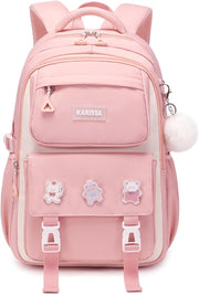 Kids Cute Backpack Set for School, 5PCS Kwaii School Bag Large-capacity, Girls Boys Back to School Book Bag Backpack for Teen - F/pink small