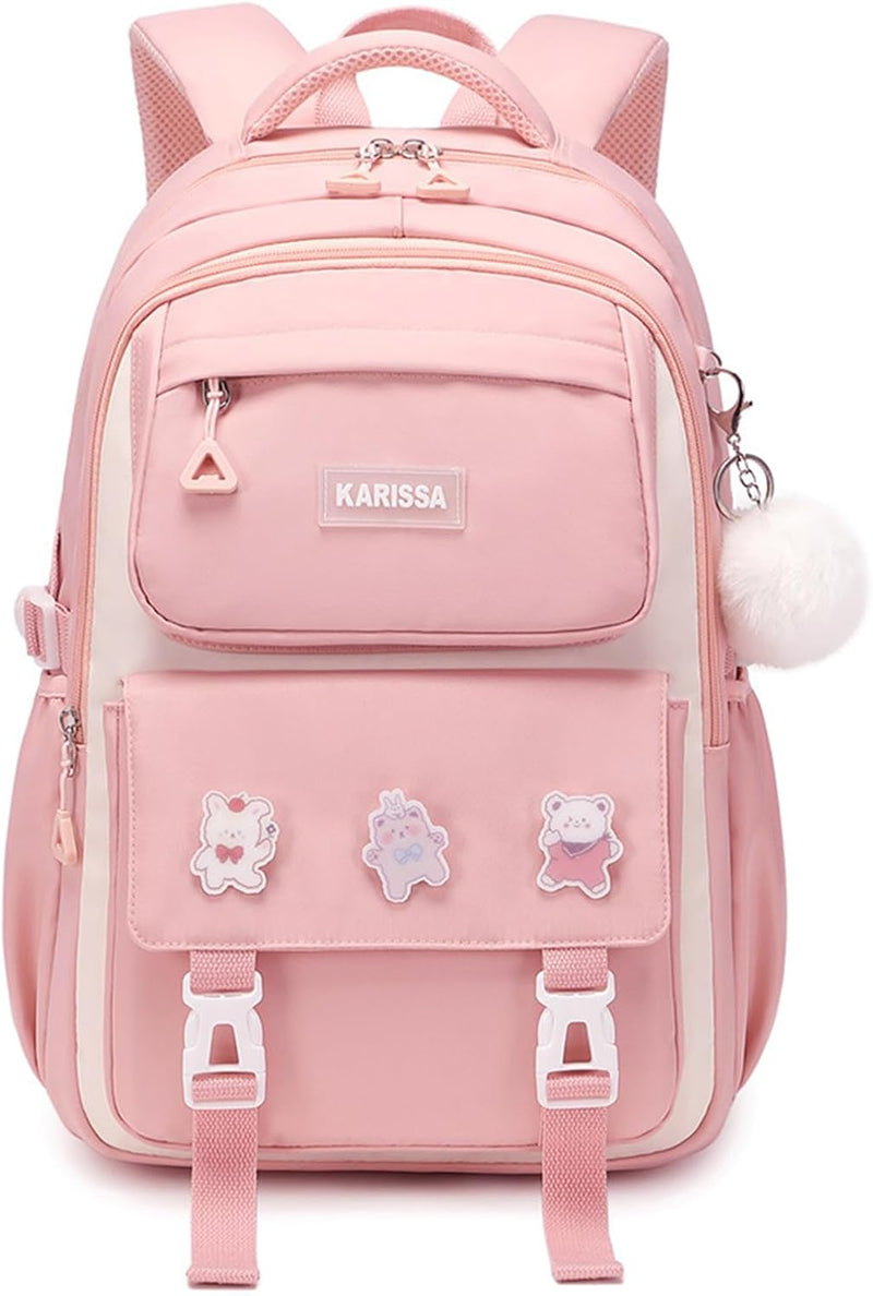 Kids Cute Backpack Set for School, 5PCS Kwaii School Bag Large-capacity, Girls Boys Back to School Book Bag Backpack for Teen - F/pink small