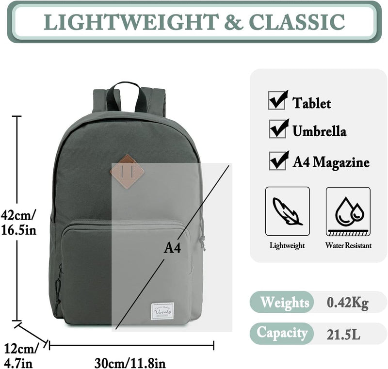 VASCHY Backpack for Women Men, Ultra Lightweight School Bag for Kids Teen Boys Girls, Casual Daypack Work, Travel