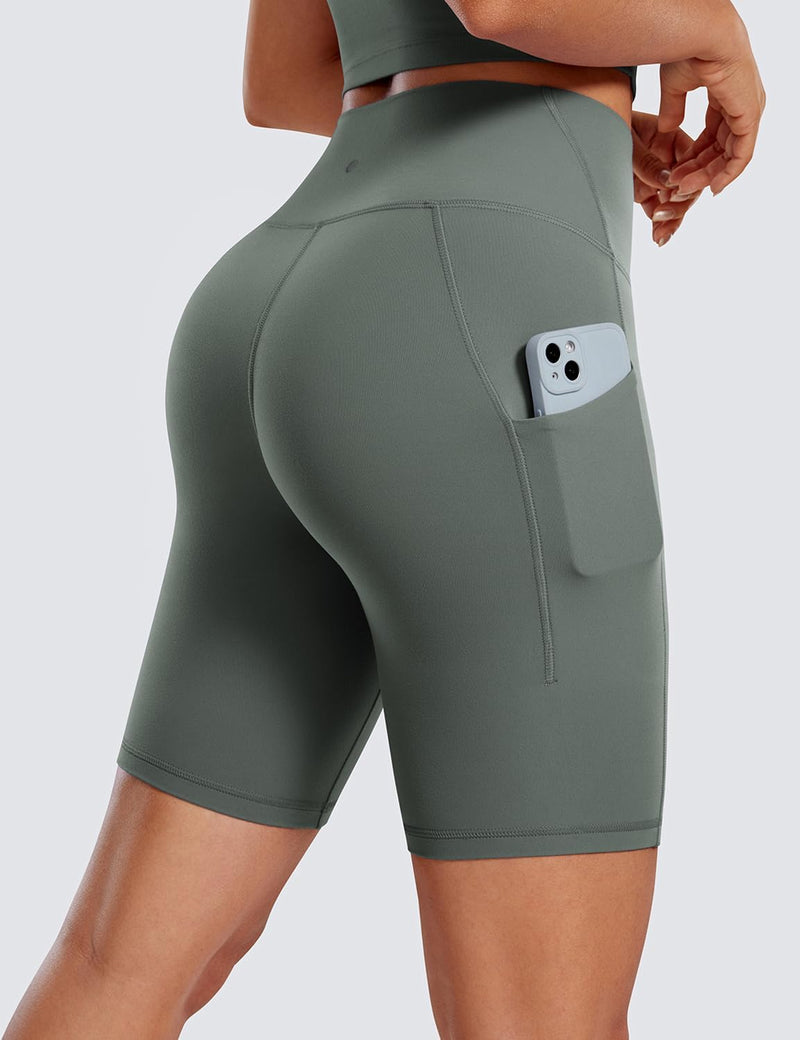 CRZ YOGA Women's Butterluxe Biker Shorts 8 Inches - High Waisted Yoga Shorts Side Pockets Buttery Soft
