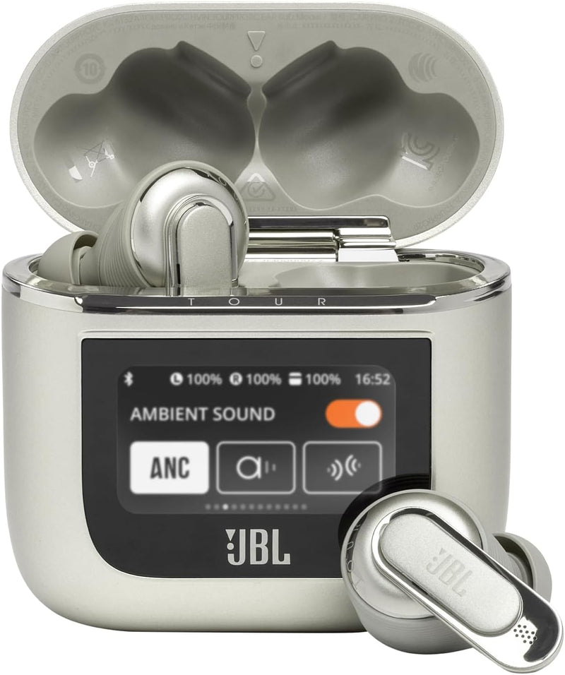 JBL Tour Pro 3, True Wireless Earbuds with Bluetooth, Built-in Battery and 40h Playback, Charging Case, Noise Cancelling and JBL Spatial 360 with Head Tracking, Beige