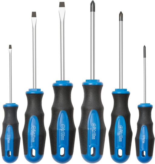 ROTATION 6PCS Magnetic Tip Screwdriver Set, 3 Phillips and 3 Flat, Professional Cushion Grip 6-Piece Hand Tools Set - 6pc_black Tip_matt