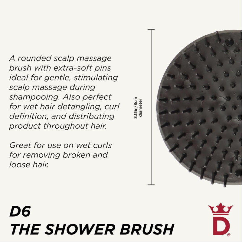 Denman Jack Dean by (Black) Scalp Massager and Detangling Hair Brush for Thick or Thin Hair, Curly or Straight Hair - Use in the Shower or Bath - Head and Beard Scrubber - For Women and Men, D6