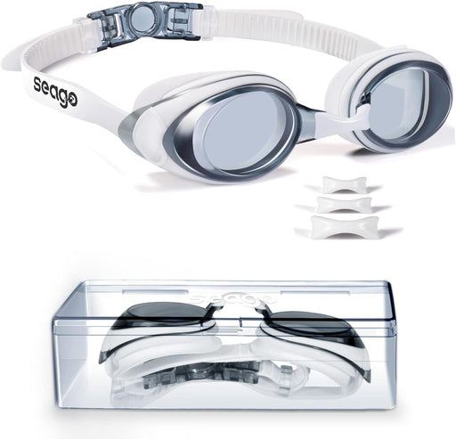 Seago Shortsighted Swimming Goggles Nearsighted Swim Goggles Anti Fog UV Protection Fit for Adult Men Women Youth Junior, No Leaking Clear Vision Pool Swim Glasses Tinted Flat Lens with 3 Nose Pieces
