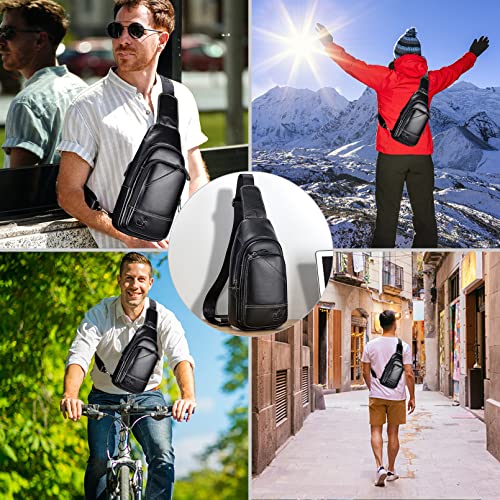 Qiccijoo Genuine Leather Small Sling Bag Crossbody Bag Shoulder Bag for Men Women,Multipurpose Crossbody Backpack for Hiking Walking Travel Cycling