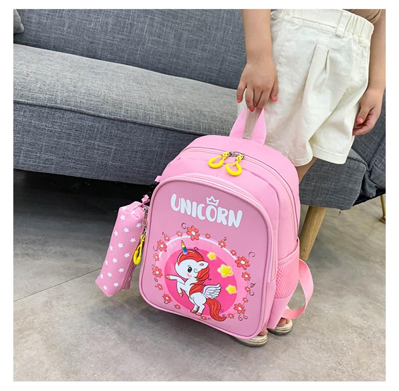 BBAUER Unicorn Backpack for Girls, Cute Kids School Bags with Pencil Pouch, Toddler Backpack, Lightweight Preschool Bookbag for Elementary Kids, for 3-12 Year Old, Pink