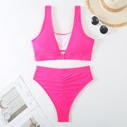 Women's High Waisted Bikini Sets High Cut Bathing Suits Two Piece Sporty Cut Out Swimsuits