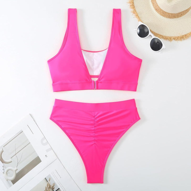 Women's High Waisted Bikini Sets High Cut Bathing Suits Two Piece Sporty Cut Out Swimsuits