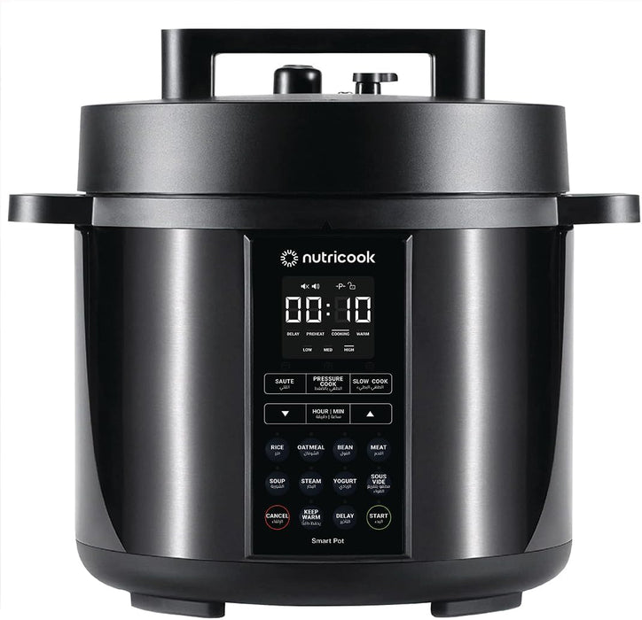 Nutricook Smart Pot Eko, 1000 Watts - 9 In 1 Instant Programmable Electric Pressure Cooker, 6 Liters, 14 Smart Programs, Brushed Stainless Steel/Black, 2 Years Warranty, Silver/Black