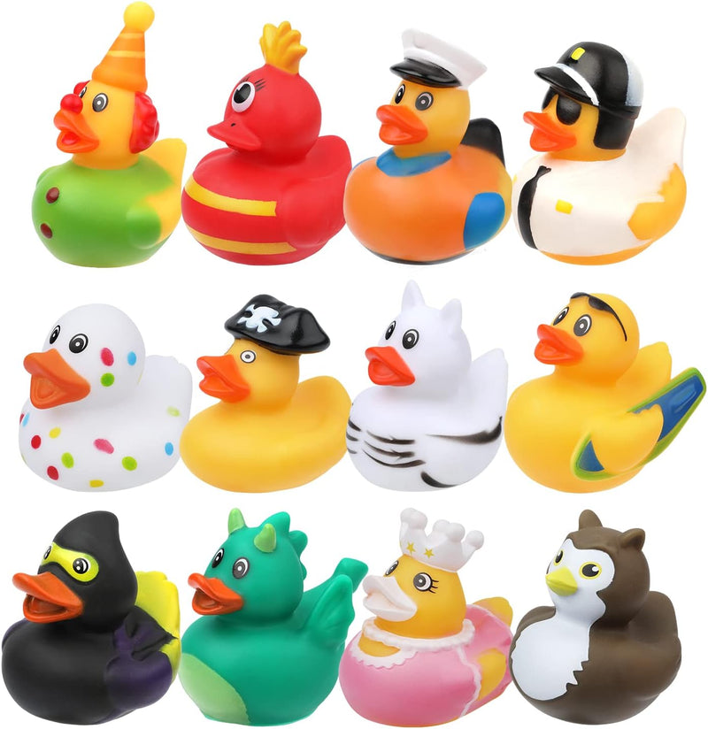 LUTER Pack of 12 Rubber Bath Ducks, Colourful Rubber Ducks Float and Bath Ducks, Cute Bath Ducks Toy for Baby Showers, Birthday Parties