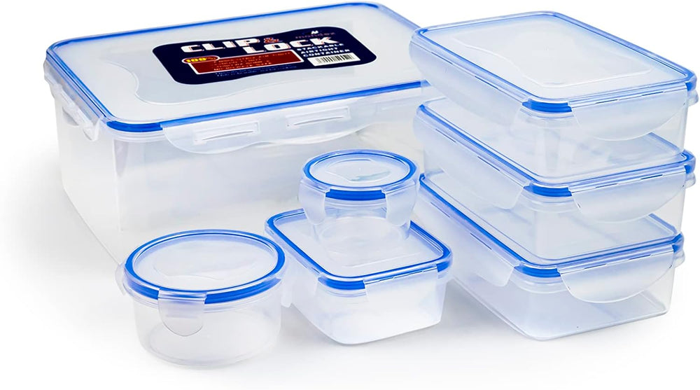 Mondex Polypropylene Food Container Set - 7 Pieces Meal Prep & Storage Containers (1N 5000ml, 3N 750ml, 1N 300ml, 1N 250ml, 100ml) Airtight, BPA-Free, Stackable